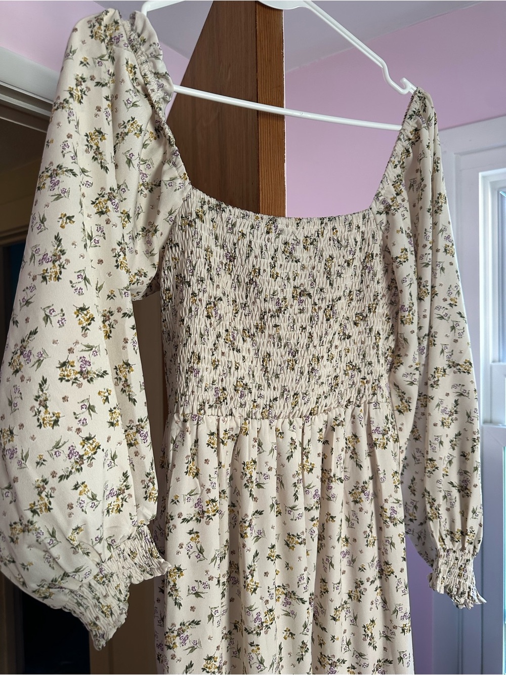PinkBlush Maternity Cream Floral Smocked Long Sleeve Maternity Maxi Dress